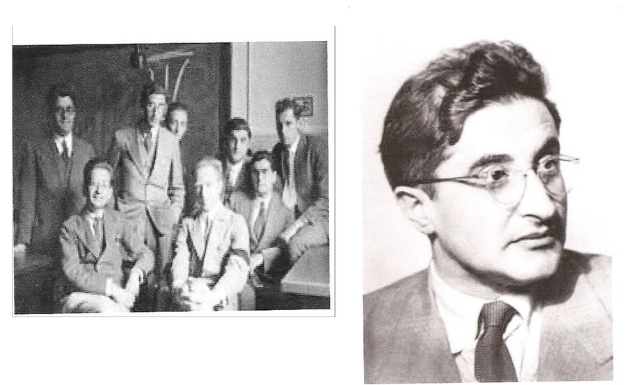 Spektroskopická společnost Jana Marka Marci: Heisenbegovi stážisté v Lipsku, konec 1930. V předu Peierls a Heisenberg, vzadu Ventile, Placzek, Wick, Bloch, Weisskopf, Sauter - Georg Placzek