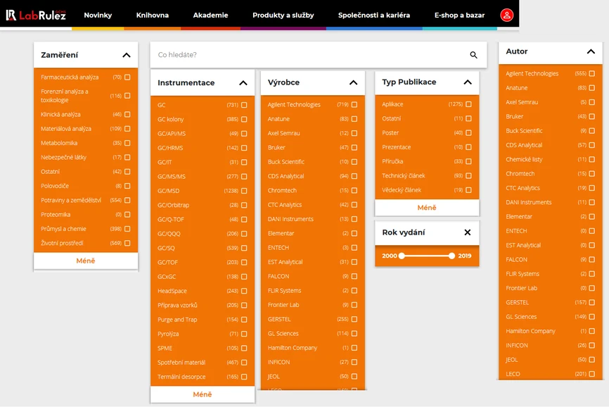 LabRulez: Možnosti filtrace v knihovně aplikací pro oblast plynová chromatografie a plynová chromatografie s hmotnostní detekcí.