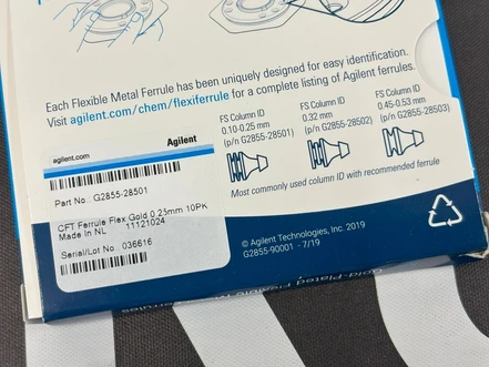 Agilent CFT Ferrule Flex Gold, pro kolony s ID 0,25 mm, balení 10 ks, G2855-28501 (Nové)
