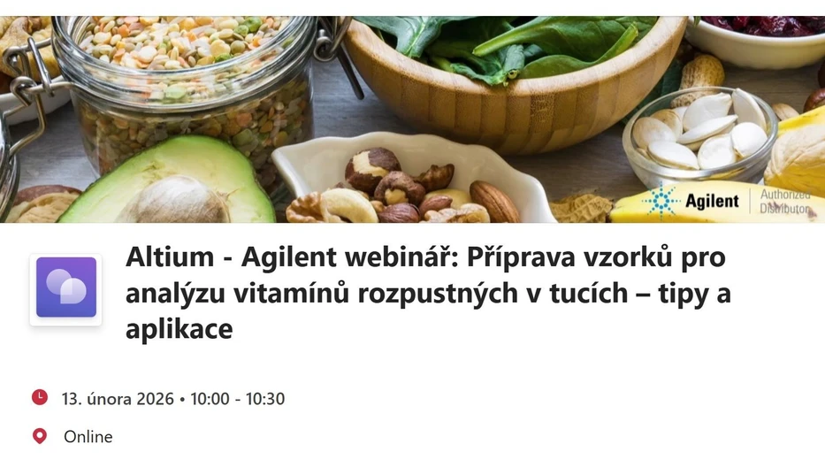 <p>Altium International: Altium - Agilent webinář: Příprava vzorků pro analýzu vitamínů rozpustných v tucích – tipy a aplikace</p>