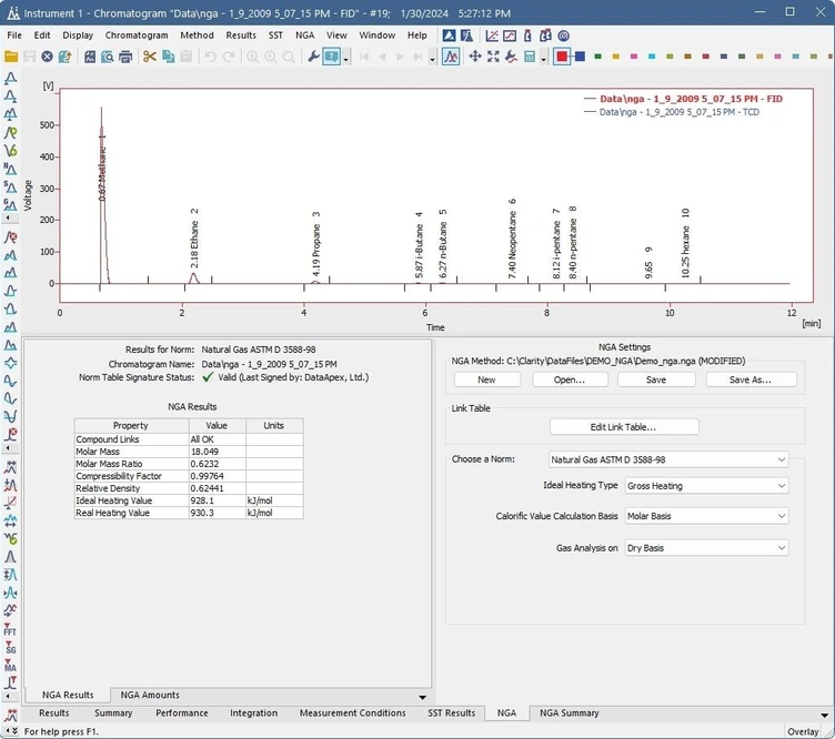 DataApex - Clarity software - Rozšíření o modul analýzy zemního plynu (NGA)