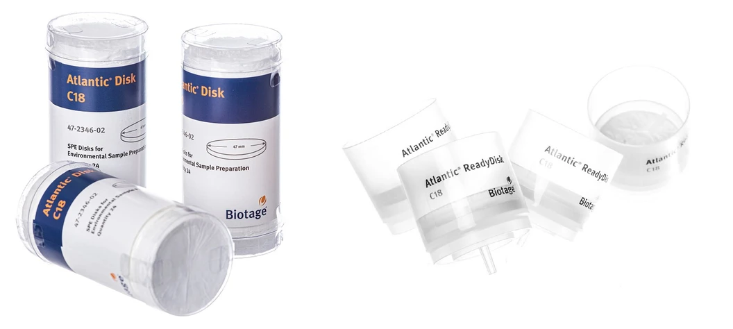 HPST: Obr.1. Klasické disky Atlanic® Disks a disky umístěné ve speciálních držácích Atlanic® ReadyDisks od společnosti Biotage