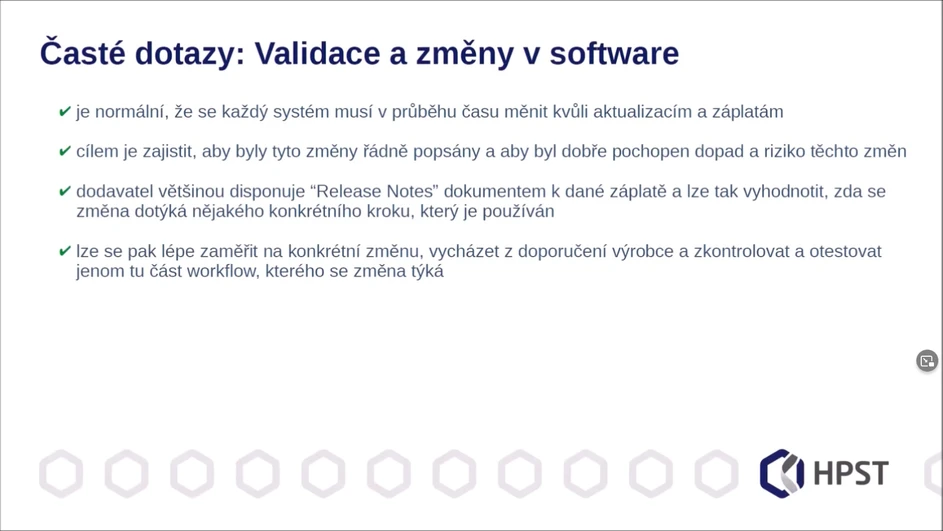 HPST: OpenLAB časté dotazy: Validace a změny v software