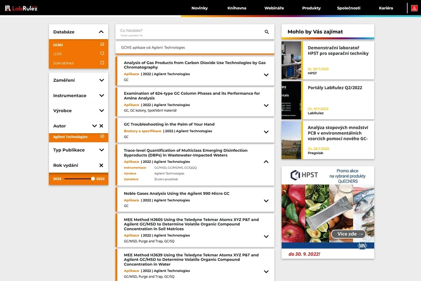 LabRulez: Přehled GC a GCMSD aplikací od Agilent Technologies H1/2022