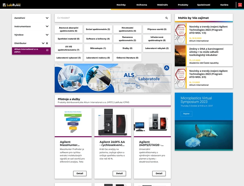 LabRulez: Přehled produktových stránek a služeb společnosti Altium International na portálech LabRulezICPMS