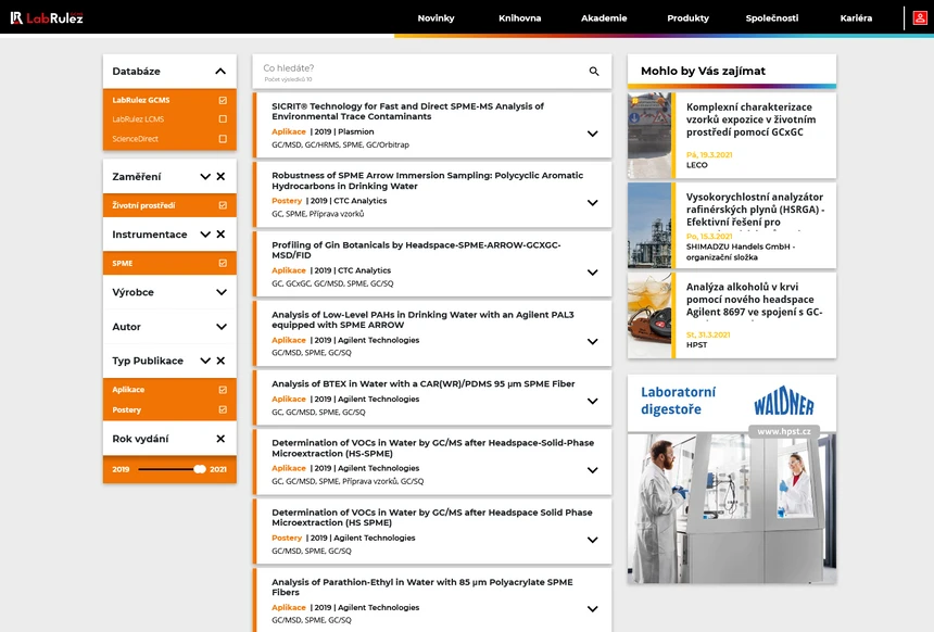 <p>LabRulez: SPME - přehled aplikačního použití ve spojení s GC/MS a GC/MS/MS systémy 2019 - 2021</p>
