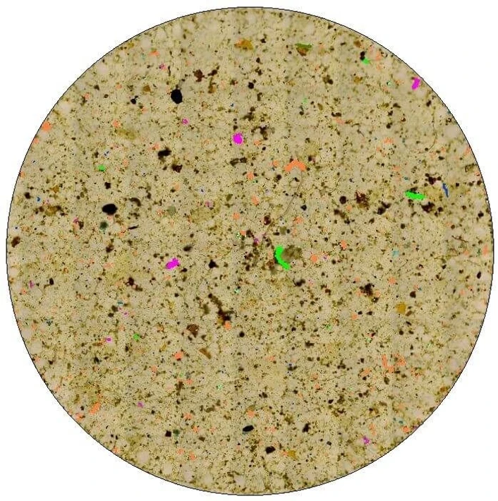 Obr. 5: Optik Instruments - Detekované částice u vzorku odebraného na odtoku z čistírny - Program Purency