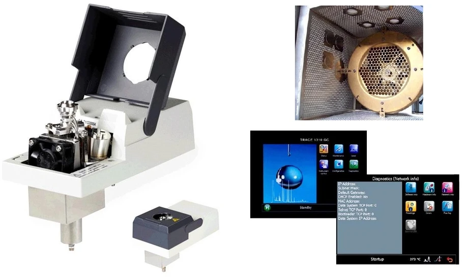 Pragolab: Plynový chromatograf Thermo Trace 1300 a vyjímatelné injektorové a detektorové iC moduly, touch-screen rozhraní a pec chromatografu