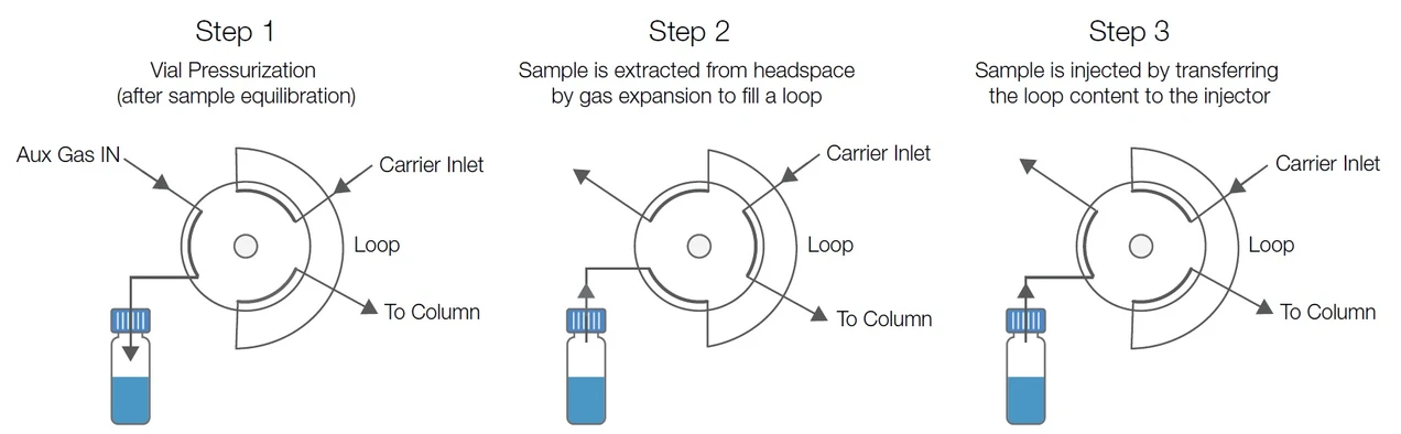 Pragolab: Schématické znázornění nástřiku pomocí HeadSpace autosampleru Thermo TriPlus 500