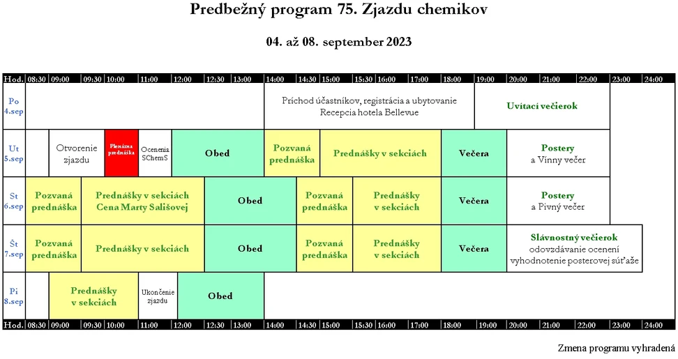 SChemS: Predbežný program 75. Zjazd chemikov 2023