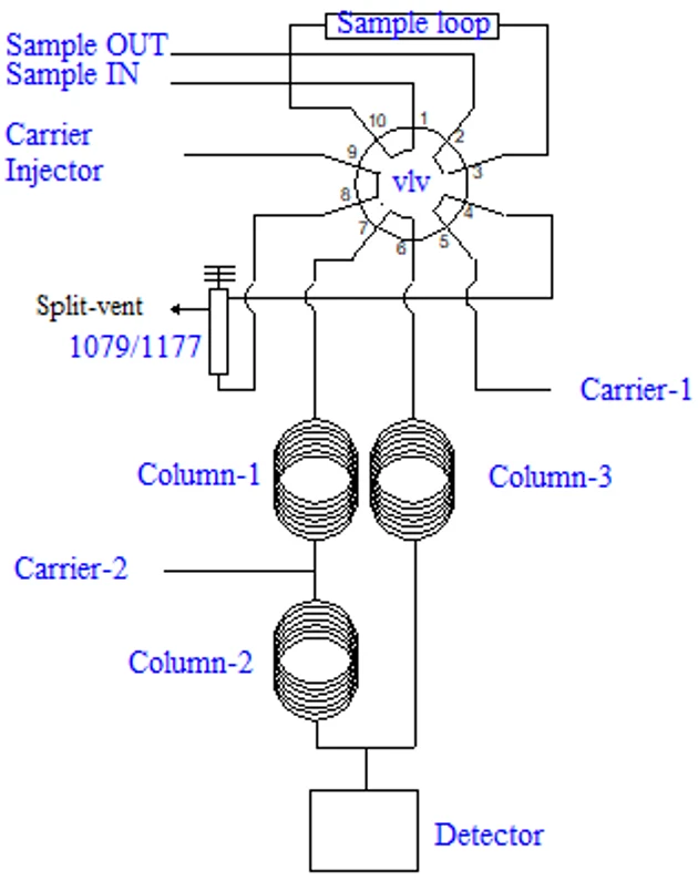 ChromSolutions: Schéma zapojení a ventilový diagram plynového chromatografu pro analýzu plynů