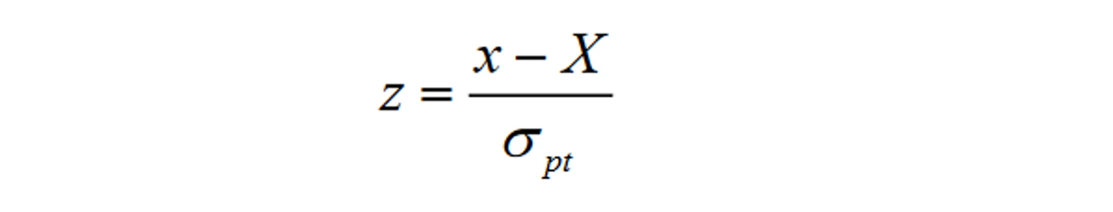 kde *x* je výsledek účastníka, X je vztažná hodnota a σpt je *směrodatnou odchylkou pro posuzování způsobilosti*, příslušnou mírou variability vybranou tak, aby odpovídala požadavkům daného programu PT.