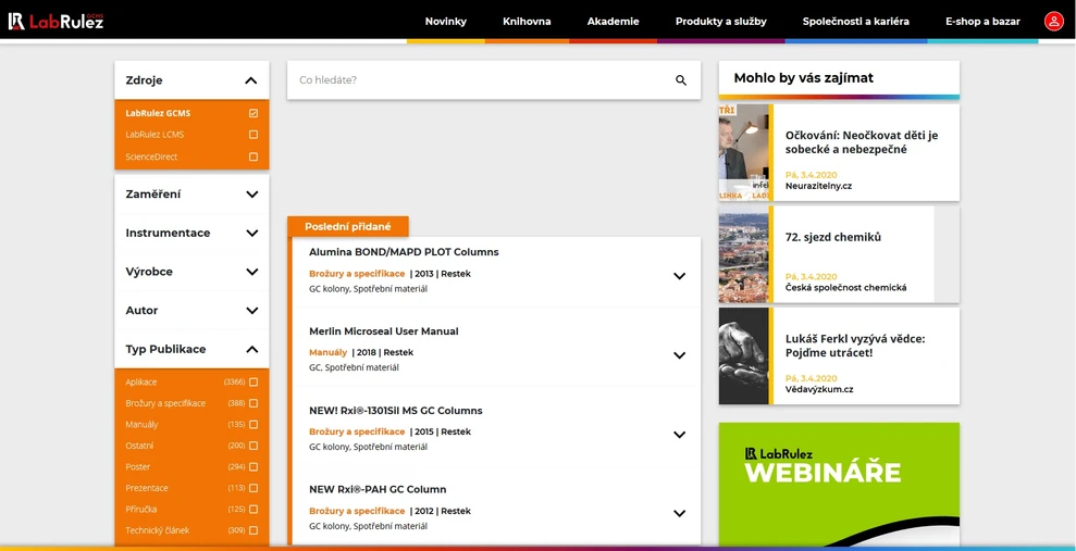 <p>LabRulez: Knihovna aplikací, brožur, specifikací nebo manuálů pro oblast plynová chromatografie a plynová chromatografie s hmotnostní detekcí.</p>
