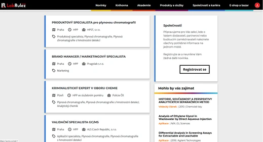 NOVÁ Sekce KARIÉRA - pracovní portál pro oblast analytické chemie