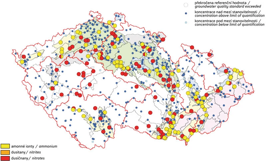 VTEI: Obr. 8. Překročení limitů pro dusíkaté látky v roce 2014 [14]